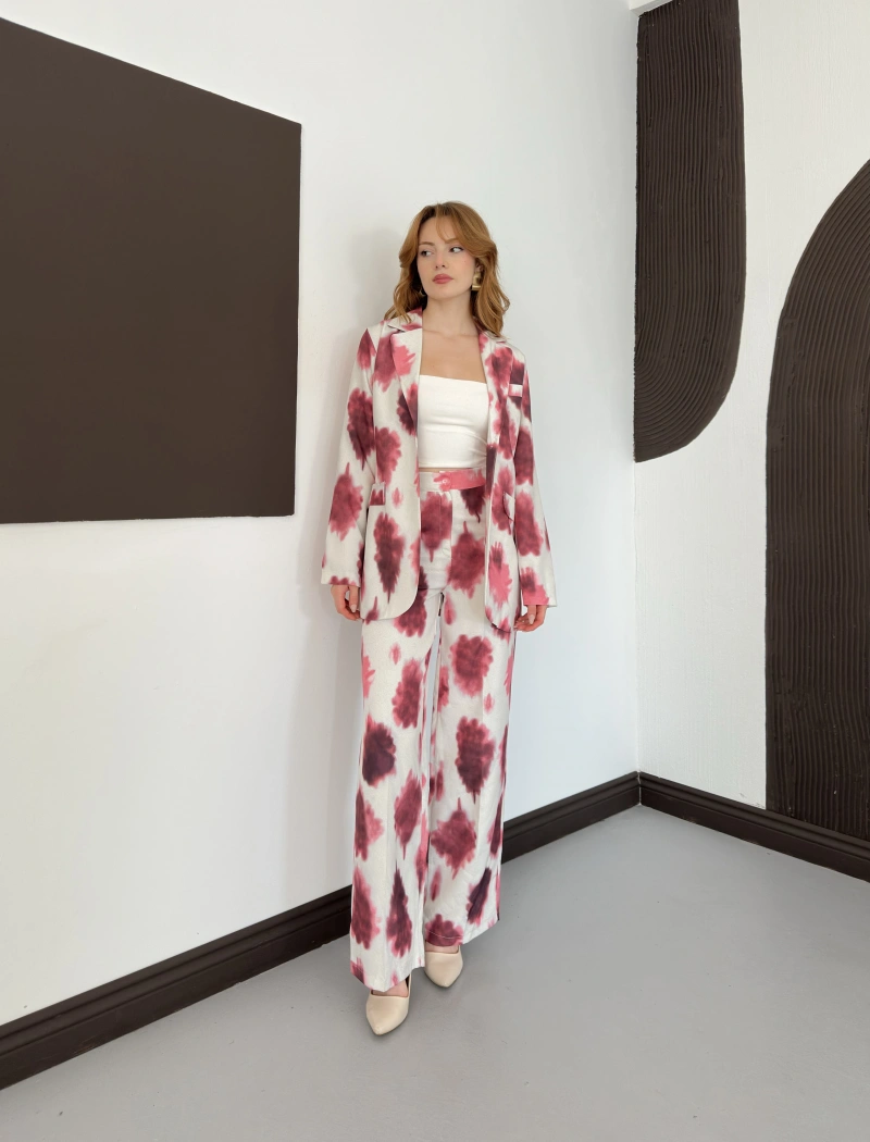 Batik Desen Ceket-Pantolon Takım Bordo