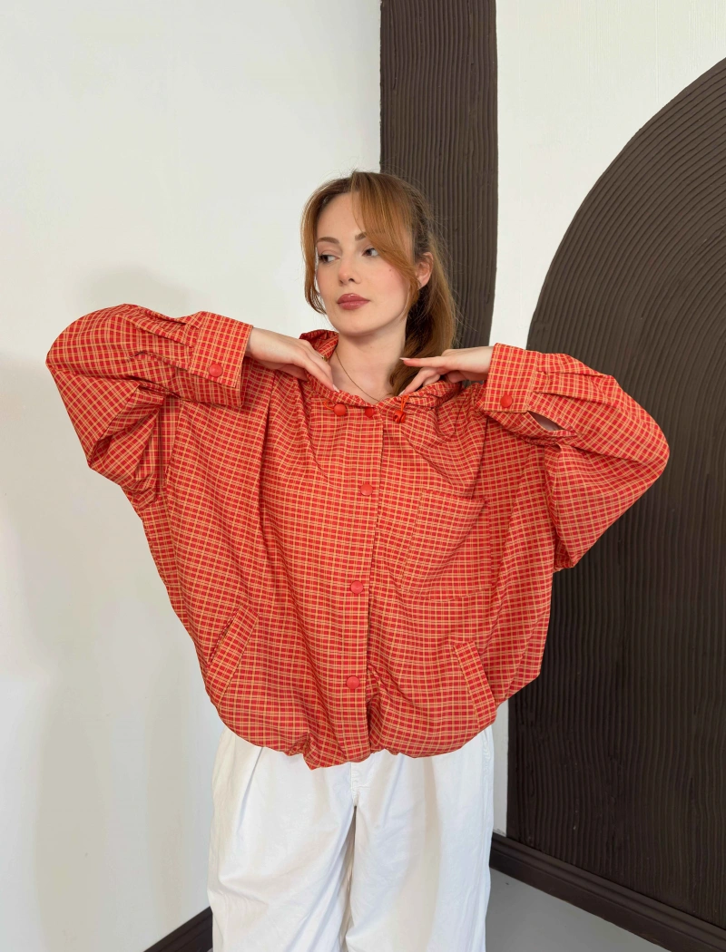 Su İtici Kumaş Kapüşonlu Ceket Turuncu
