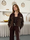 Şerit Detay Spor Modal Vintage Takım Kahve