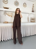 Modern Halter Yaka Tasarım Takım Kahve