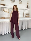 Modern Halter Yaka Tasarım Takım Bordo