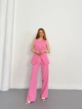 Bel Kemerli Asimetrik Kesim Yelekli Takım Pembe
