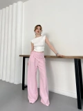 Fular Zımba Detaylı Keten Pantolon Pembe