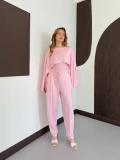 Pelerin Detaylı Bluz Bel Lastikli Pantolon Takım Pembe
