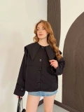 Bebe Yaka Crop Trenç Siyah