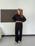 Bisiklet Yaka Rahat Kesim Modal Takım Siyah