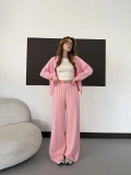 Biye Detaylı Kapüşonlu Oversize Takım Pembe