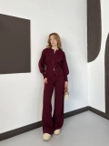 Çift Fermuar Detaylı Triko Takım Bordo