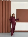 Desenli Gömlek-Pantolon Takım Bordo