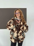 Desenli Peluş Polar Bej-Kahve-Turkuaz
