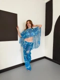 Dijital Baskı Asimetrik Bikini Üstü Takım Mavi