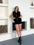 Düğme Detay Triko Yelek Siyah