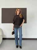 Etek Ucu Dantelli Oversize Triko Bluz Kahve