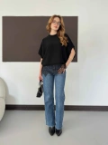 Etek Ucu Dantelli Oversize Triko Bluz Siyah
