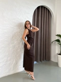 Flarlı Drapeli Sandy Elbise Kahve