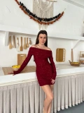 Madonna Yaka Simli Mini Elbise Bordo