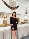 Madonna Yaka Simli Mini Elbise Kahve