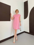 Omuz Vatkalı Sandy Basic Elbise Pembe