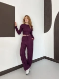 Ters Dikiş Bol Paça Pantolon-Bluz Takım Mürdüm