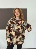 Yarım Fermuar Desenli Peluş Polar Bej