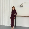 Aksesuar Detaylı Uzun Kol Elbise Bordo