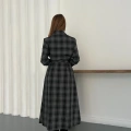 Bel Kuşaklı Ekose Uzun Gömlek Elbise Antrasit