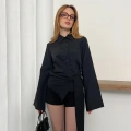 Yandan Bağlamalı İspanyol Kol Gömlek Siyah