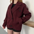 Omuz Kol Manşet Detaylı Cepli Trenç Ceket Bordo