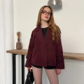 Omuz Kol Manşet Detaylı Cepli Trenç Ceket Bordo