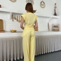 Omuz Vatkalı Asimetrik Kesim Takım Sarı