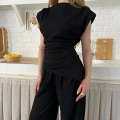 Omuz Vatkalı Asimetrik Kesim Takım Siyah