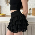 Dantel Detay Fırfırlı Mini Etek Siyah