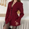 Düğme Detaylı Ceket Elbise Bordo