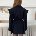 Omuz Detaylı Belden Bağlamalı Ceket Lacivert