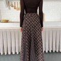 İçi Astarlı Desenli Şifon Etek Kahve