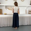 Dantel Detaylı Saten Maxi Etek Lacivert
