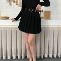 Piliseli İçi Şortlu Kemerli Etek Siyah
