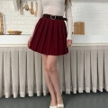 Piliseli İçi Şortlu Kemerli Etek Bordo