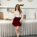 Piliseli İçi Şortlu Kemerli Etek Bordo