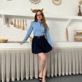Piliseli İçi Şortlu Kemerli Etek Lacivert