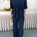 Modal Kumaş Bel Büzgü Detaylı Rahat Takım Lacivert