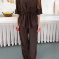 Modal Kumaş Bel Büzgü Detaylı Rahat Takım Kahve