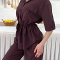 Modal Kumaş Bel Büzgü Detaylı Rahat Takım Mürdüm