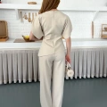 Omuz Detaylı Pantolonlu Takım Krem