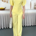 Omuz Detaylı Pantolonlu Takım Sarı