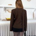 Fular Detaylı Düğmeli Ceket Kahve