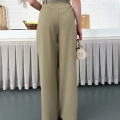 Kemerli Yüksek Bel Bol Paça Pantolon Haki