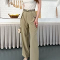 Kemerli Yüksek Bel Bol Paça Pantolon Haki