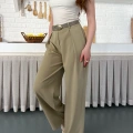 Kemerli Yüksek Bel Bol Paça Pantolon Haki