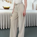 Kemerli Yüksek Bel Bol Paça Pantolon Bej